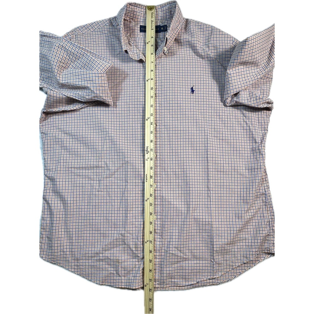 Ralph Lauren Mens XL Button Down Shirt Orange Blue Check Long Sleeve Cotton Logo - Picture 4 of 8